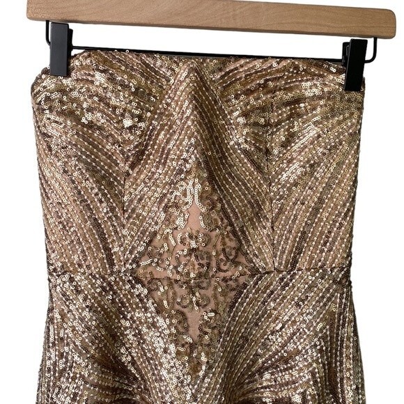 Dress the Population New! Sarah Sequin Lace Strapless Fit&Flare Dress Platinum - Picture 4 of 16